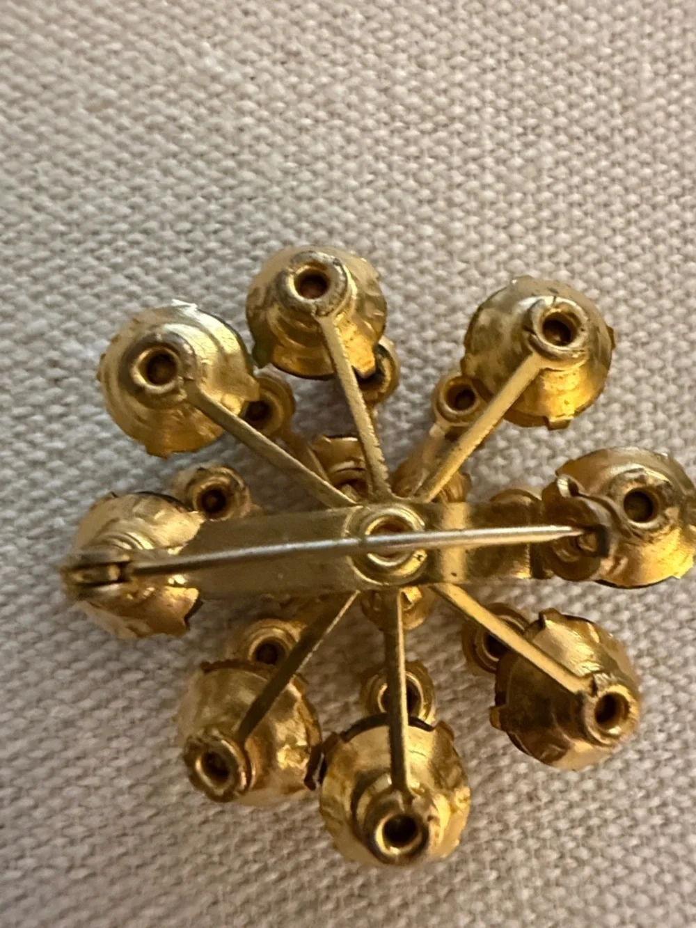 Vintage Floral Multicolor Rhinestone Prong Set Riveted Back Brooch.